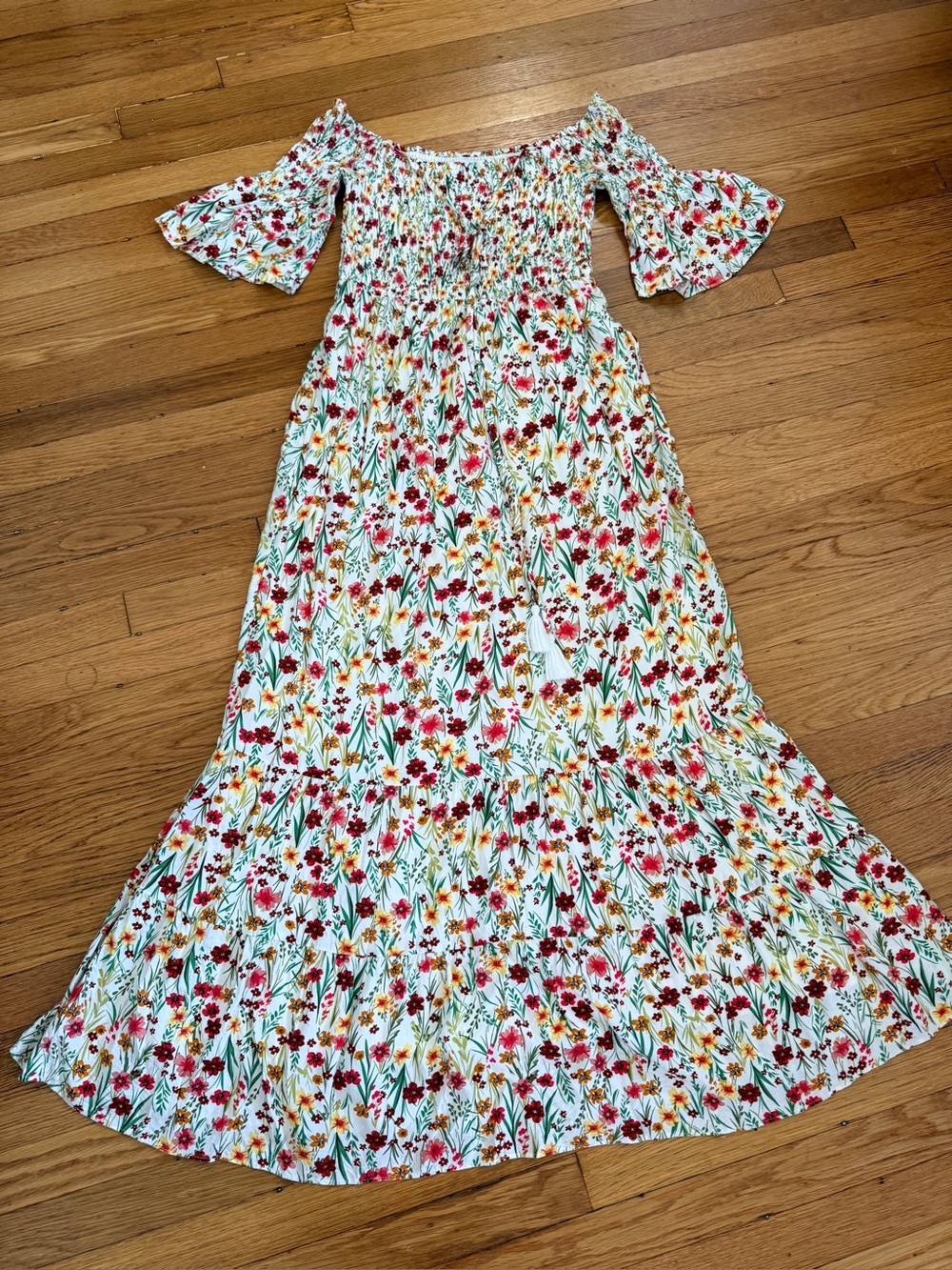Lost + Wander Floral Off Shoulder Maxi Dress Small Boho Tassel